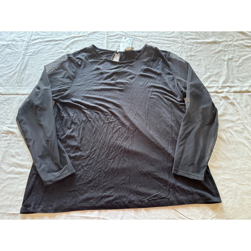 Carmen Marc Valvo Black Mesh Sleeve Cutout Top Plus Size 1X New - Picture 1 of 6